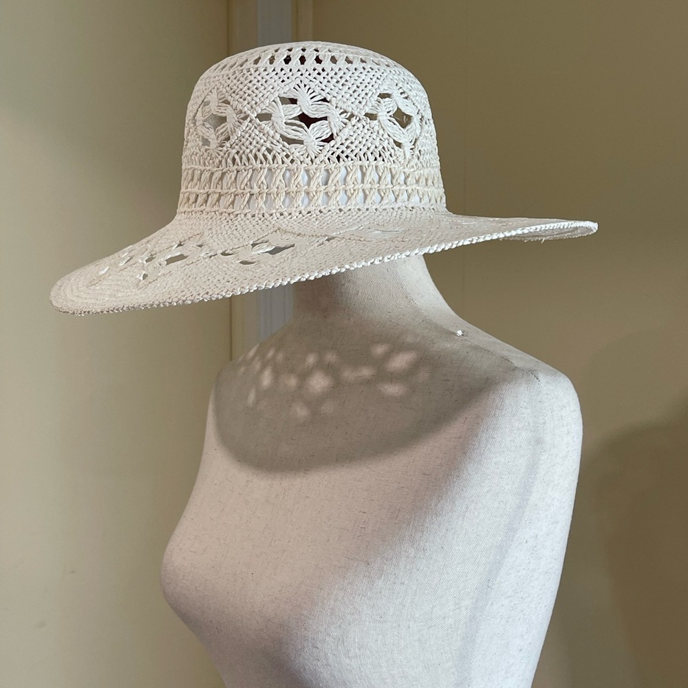 Women’s Lei Crochet Straw Sun Hat Natural Beach Vacation Summer One Size - Picture 4 of 7